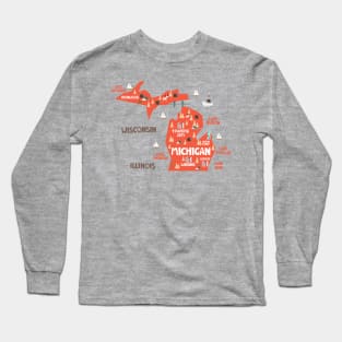 Michigan Illustrated Map Long Sleeve T-Shirt